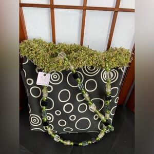 Pritz Women’s Purse Bag Fabric with bead handles. Like New. Black/Green/…